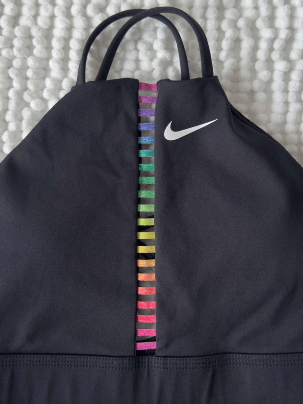 Nike Women's Black Sports Bra with Rainbow Stripe - Picture 3 of 8